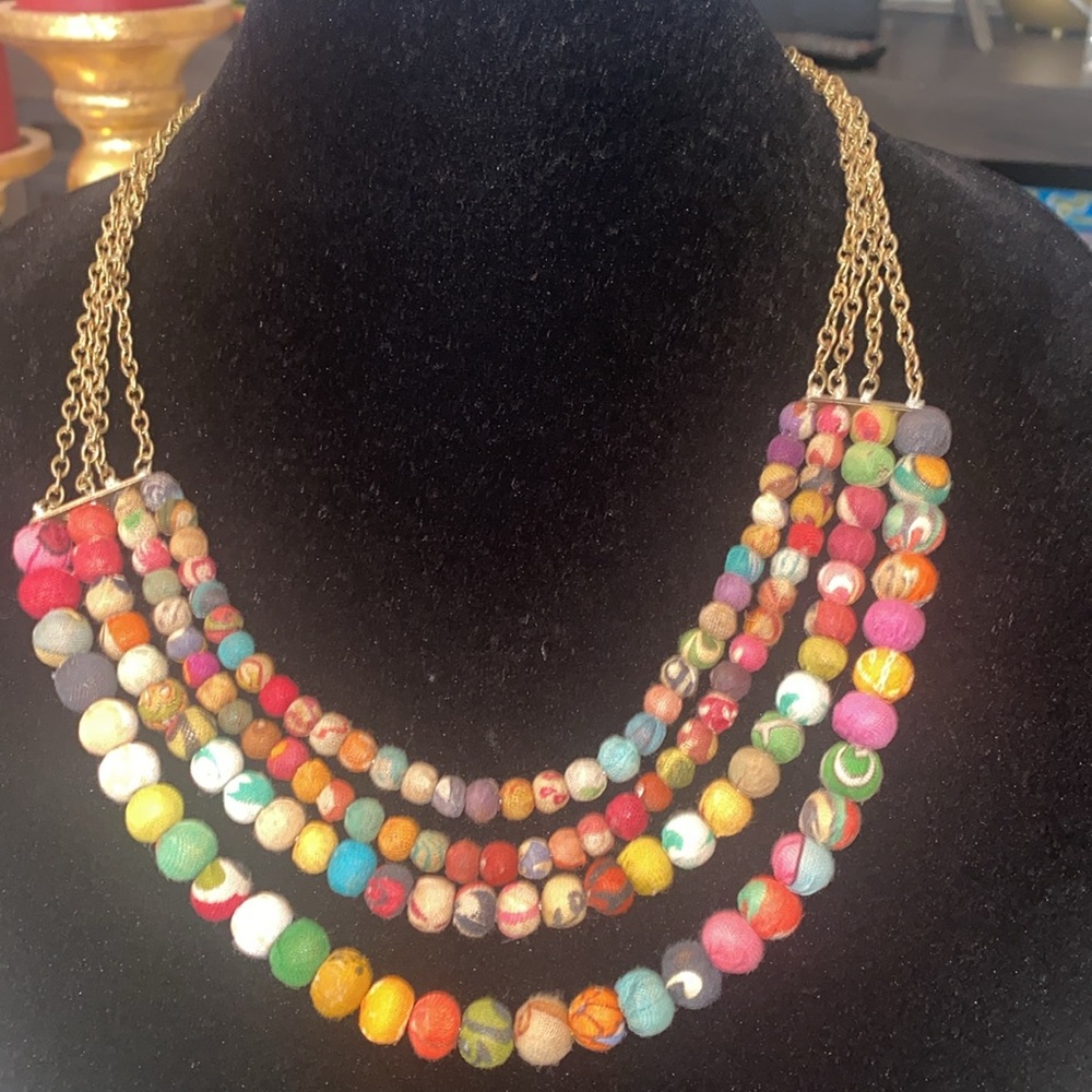 ♦️World Finds kantha 4-tier necklace.♦️♦️♦️♦️♦️